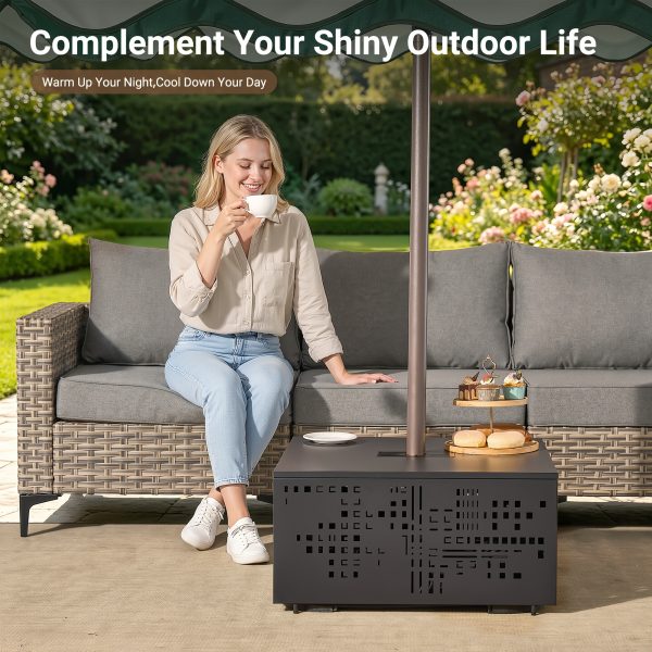 product-fancy-449b8716-7ea4-40db-9218-7c4851ec6cd2 Only One Outdoor Metal Coffee Table with Lights And An Umbrella Pole Hole, Black Or Gray Two Table Color Options, A Coffee Table Suitable for Pairing with Outdoor Patio Furniture, Easy to Assemble