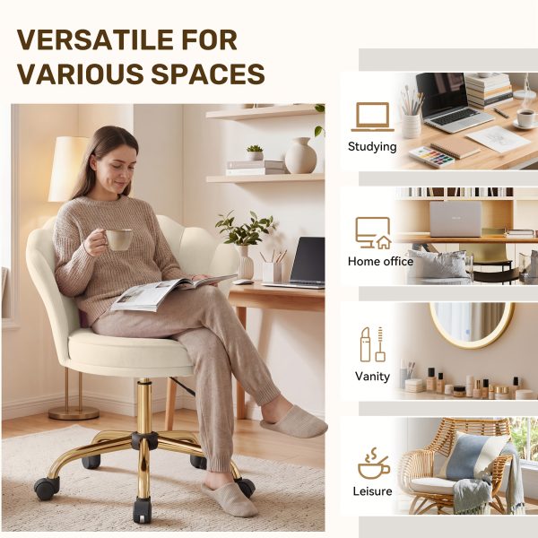 product-fancy-44d1f3de-3a64-4098-98a9-365e1bd471a8 Girls' & Women' Luxury Velvet Tufted Vanity Chair with Wheels - Height Adjustable Upholstered Desk Chair Suitable for Bedroom, Living Room, Dressing Table, Soft Cushioning, No Assembly Required, Contemporary Petal for Home Office