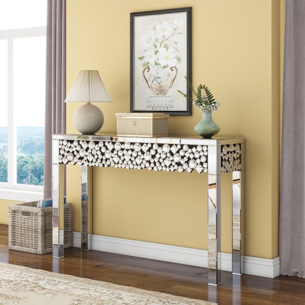 product-fancy-44d73a5e-6c04-418c-a68c-a5f36556eb8b Luxury Entryway Table Measuring 47.24 Inches, Featuring a Glamorous Mirrored Design with Crystal Details, Perfect for Modern Home Decor in Hallways