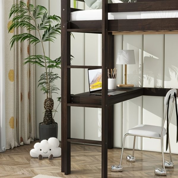 product-fancy-44fd231e-50c9-429a-be01-4890078d737a BELLEMAVE Twin High Loft Bed, Rubber Wood Loft Bed with Safety Guardrail, Built-In Desk, Ladder, Espresso