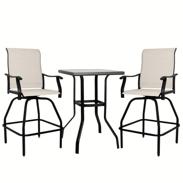 product-fancy-4527d7d1-ee24-407e-8ad1-60795a10615b 2/3/5pcs Patio Bar Set, 360° Swivel Bar Stools, Outdoor Bistro Furniture with High-Density Textilene Fabric & Heavy Duty Metal Frame, High Top Table And Chair Set for Balcony, Poolside, Garden & Backyard