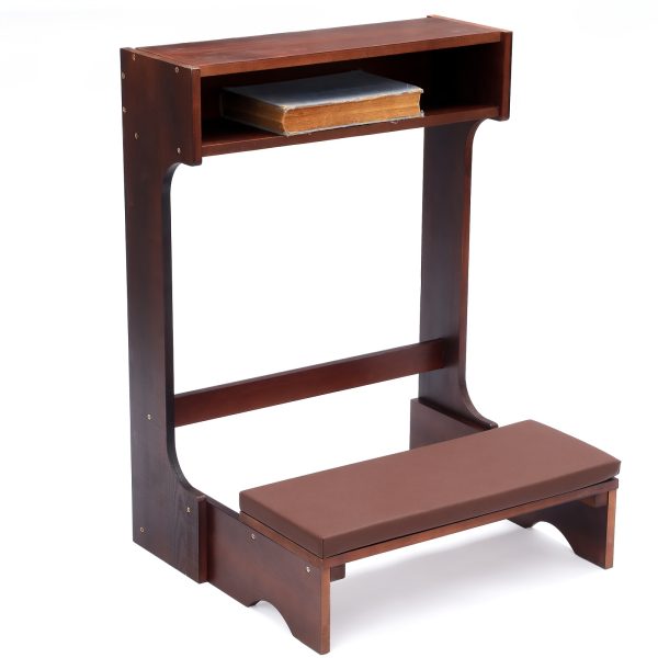 product-fancy-45445cf1-27c3-4e60-be81-5d11984d1e83 A Sturdy Wooden Prayer Stool Featuring a Shelf And Cushion, Ideal for Church Use Or Home Kneeling. This Padded Kneeler Measures 23 by 20 by 31 Inches And Makes a Thoughtful Religious Gift