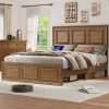 Brown and White Farmhouse Style Platform Bed Frame with Height Adjustable Headboard