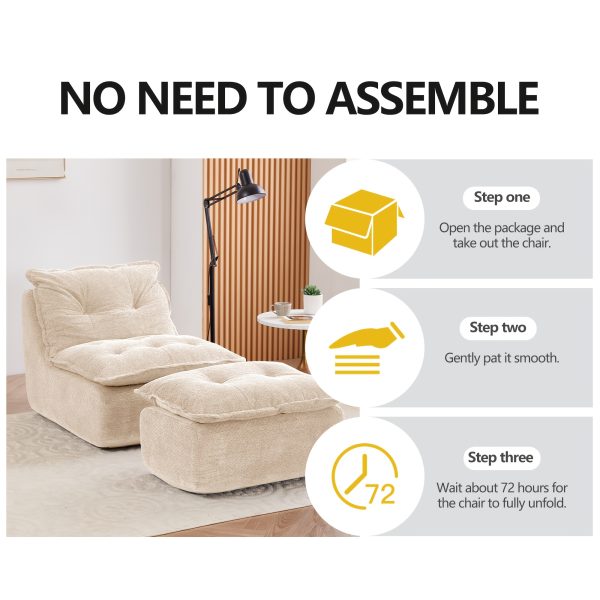 product-fancy-4553e010-dc49-45cf-9193-4d2ea933c81a MCQ Single Recliner Chair with Footrest - 62.2-inch Foam Floor Lounger, Boneless Modern Bean Bag Sofa Suitable for Bedroom or Living Room, Cloud Bed for, No Assembly Required, Space-Saving
