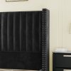 product-fancy-45903aad-b44e-46d7-b135-4705de2a7589 PaPaJet Bed Frame with Vertical Channel Upholstered Tufted Velvet Wingback Headboard, Platform Bed, No Box Spring Needed, Easy Assembly