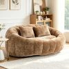 Oval Padded 2-Seat Beanbag Chairs, Upholstered Bean Bag Couch with 2 Pillows And Wrap-Around Backrest, Gaming Loveseat Sofa, Chenille Fabric Lazy Floor Beanbag Chair