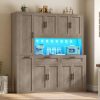 product-fancy-4599b1bc-4bb9-447a-8558-a3469d15d334 71 Inch Kitchen Pantry Cabinet with LED Lights And Charging Station, 59 Inch Wide Wooden Storage Cabinet with 2 Drawers, 8 Doors, 3-Tier Storage Cart, And 4 Door Shelves, Pantry Storage Cabinet with Microwave Stand for Dining Room, Black, White