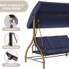 product-fancy-45a0c575-8192-4f07-bfcd-45b4d39c7de5 3-Seat Outdoor Porch Swing with Stand, Convertible Porch Swing Bed with Adjustable Canopy for Adults, Patio Swing Chair with Thickened Cushions for Yard Garden Deck 750LBS