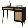product-fancy-45a3b589-db46-4d93-98a2-9de5e21d5f53 Yvsevnr Rattan Vanity Desk WithDrawers and Storage, Black Make up Vanity Table Modern Home Office Desk Computer Desk for Bedroom Study D0005
