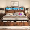 product-fancy-45f7395b-3857-419b-a136-046dd1123e40 Farmhouse Bed Frame with Storage Headboard and Drawers, LED Light and Charging Outlet, Noise Free, No Box Spring Needed