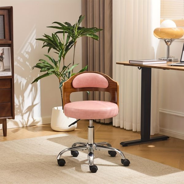 product-fancy-4640efc4-1e9b-4da1-bfd1-44880edbb2f5 Bonnlo Adjustable Height Home Office Chair - Armless Swivel Desk Chair with Manual Height Adjustment, Curved Walnut-like Backrest, White & 5-Star Base-Like Stability (No Wheels) for Small Spaces, Study, Computer Desk - Space