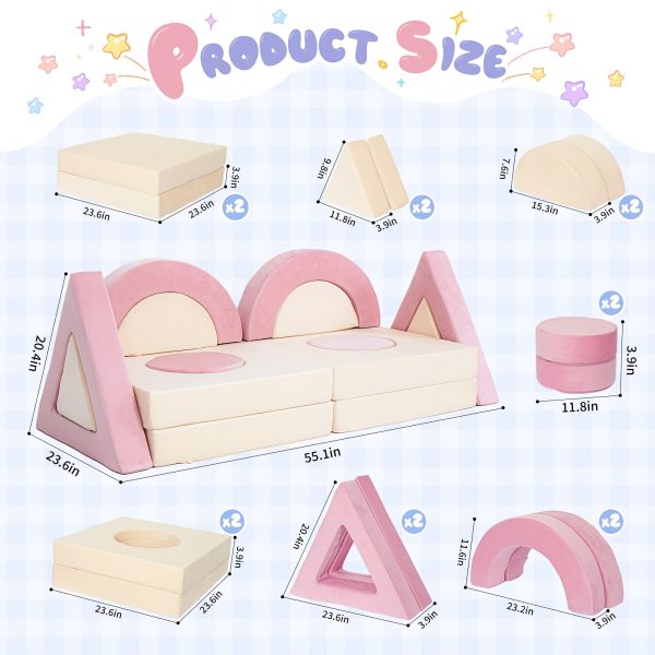 product-fancy-4644eeff-2726-4008-aaca-a8c91323f2ba 12pcs Modular Kids Play Couch - Soft & Sturdy Foam Sofa Washable Velvet Covers DIY Castle Slide Set Living Room Kindergarten Play Area