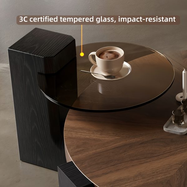 2pcs Set of Modern Round Wood Coffee Table with Geometric Leg Design