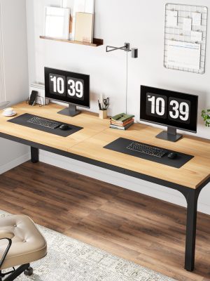78.7" Extra Long Wooden Computer Desk for 2 People - Dual Workstation with Sturdy Metal Legs, Engineered Wood & Natural & Black Finish, Spacious Home Office Desk, Study Writing Table, Easy Assembly, Office Desk Supplies And Accessories, Collaborative Workspace, Contemporary Design, Durable Construction