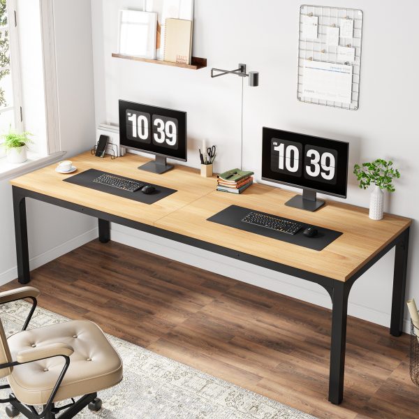product-fancy-46f38f54-5ea7-4a7c-bb93-b5836d86a5e0 78.7" Extra Long Wooden Computer Desk for 2 People - Dual Workstation with Sturdy Metal Legs, Engineered Wood & Natural & Black Finish, Spacious Home Office Desk, Study Writing Table, Easy Assembly, Office Desk Supplies And Accessories, Collaborative Workspace, Contemporary Design, Durable Construction