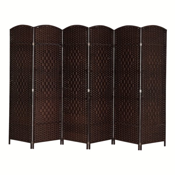 [Folding Rattan Room Divider] 6-Panel Folding Rattan Room Divider, 70.87'' H Folding Space Separator Partition Wall Dividers, Freestanding Hinged Privacy Screen
