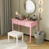 product-fancy-46fcc571-1228-48b4-8b96-7a3e2f93abda Modern 40-Inch Pink Writing Desk Featuring a Hutch And Five Drawers, Ideal for a for home Office Or As a Compact Vanity in The Bedroom