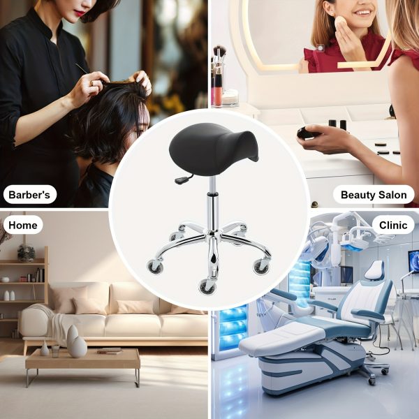 product-fancy-47053b71-0747-4964-a182-79e7262c4aca Swivel Adjustable PU Leather Chair - Ergonomic Saddle Stool with Wheels | for Drafting, Office, Clinic, Beauty & Tattoo - Metal Frame, Polished Finish, Memory Foam
