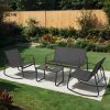 [Outdoor Textilene Set] 4pcs Patio Furniture Set, Outdoor Textilene Conversation Set with Rocking Chairs And Loveseat, with Coffee Table for Garden, Balcony, Poolside, Backyard Lightweight, Water-Resistant And Uv-Resistant - Patio Furniture Outdoor