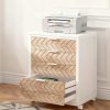 product-fancy-472c5239-f127-4634-8a88-d072e58e92ed 5-Drawer Beige & White Wood Mobile File Cabinet, Industrial Rolling Printer Stand with Herringbone Pattern for Home Office Storage, Durable Engineered Wood Design