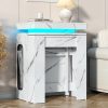 product-fancy-472d8640-96b4-47b2-9f1b-4a310de3910a Extendable Dining Room Table with Charging Station & LED Lights, White Faux Marble Table, 19.7" to 98.4" Dining Table for 2-8, Modern Space Saving Kitchen Island Table, Rectangle Console Table for Living Room(No Chairs)
