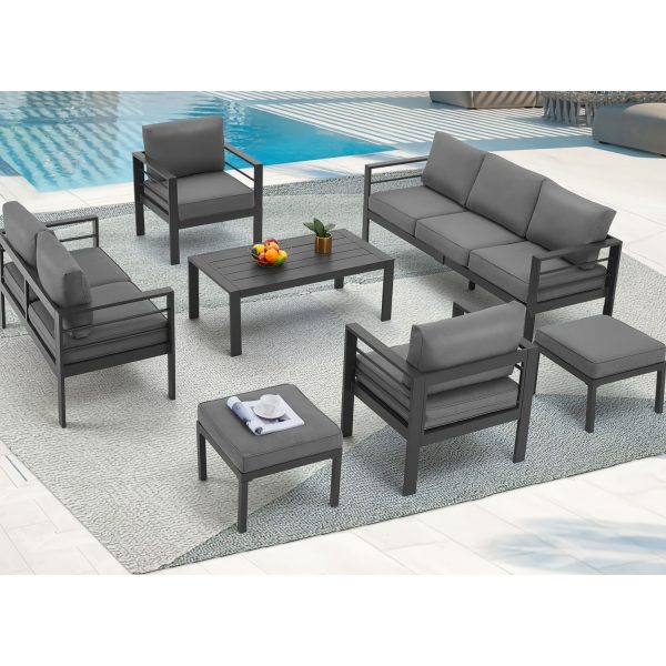 product-fancy-475d7707-147b-4402-9d44-99e5ded74974 YODOLLA Aluminum Outdoor Furniture Collection, Contemporary Patio Set Including Coffee Table, 7pcs Conversation Set with Cushions for Balcony, Porch, And Lawn
