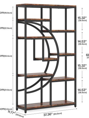 5-Tier Freestanding Tall Bookshelf Bookcase, Industrial Etagere Bookshelves Display Shelf Storage Organizer with 9-Open Storage Shelf for Home Office, Living Room