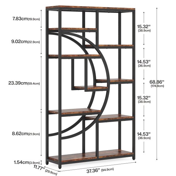 product-fancy-47966037-22c0-43ac-8ff3-4cd88d4b806d 5-Tier Freestanding Tall Bookshelf Bookcase, Industrial Etagere Bookshelves Display Shelf Storage Organizer with 9-Open Storage Shelf for Home Office, Living Room