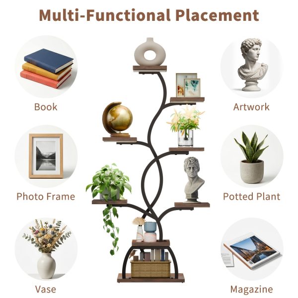 product-fancy-47c10c51-887f-4718-aac5-da602eb2a782 1pc Bookshelf with LED Lights- 8 Tier 123cm Multi-functional Metal Display Shelf Corner for Books Magazines Photo Frames, Vases, 48.7" Vine-shaped Storage Shelf for Living Room, Study, Stairway, Bedroom, Good Choice for Gifts Home