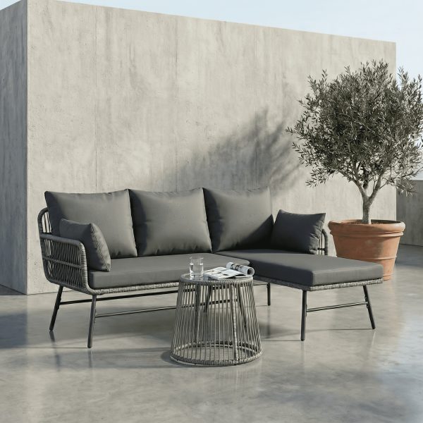 Bezseller 3pcs Outdoor Patio Rattan Furniture Set, L-Shaped Conversation Set with Coffee Table for Backyard, Balcony, Garden, Porch, Patio
