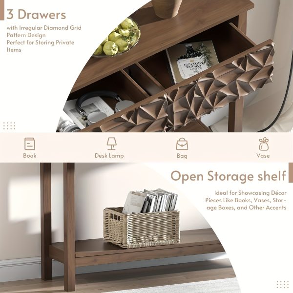 product-fancy-47f1baaa-c6a5-4988-ad04-19e048910bf4 Kinder King 51 Inch Modern Console Table Farmhouse Entryway Table with 3 Drawers Narrow Wood Entry Way Table with Open Storage Shelf Long Sofa Table Behind Couch for Hallway, Foyer, Living Room, Walnut