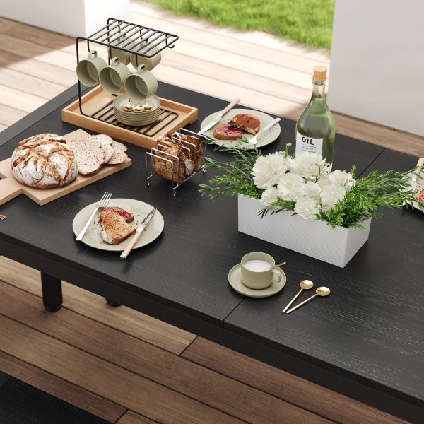product-fancy-4826f0c9-3d63-4114-9354-38d1e9784adc Non-Folding 5pcs Indoor & Outdoor Dining Table Set, 6 Seater Patio Kitchen Table with 2 Benches & 2 Stools, Industrial Space-Saving Set for Picnic, Camping, Backyard