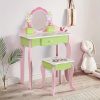 product-fancy-48443a5b-71e7-4924-942f-886ae6bbadc8 Kids Vanity Set - Princess Deluxe Vanity Table Set 2-in-1 Wooden Writing Desk & Stool, Mirror & Drawer, Perfect for Kids' Pretend Play, Developing Creativity And Fine Motor Skills, Durable Construction, Easy to Assemble, Best for Girls Christmas Gift