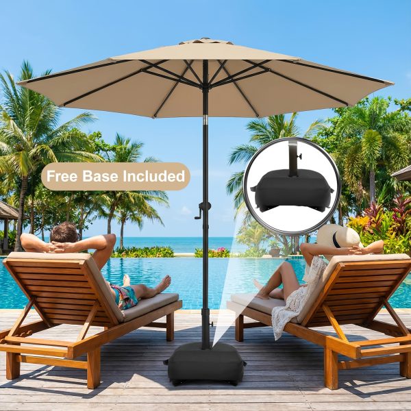 [9ft Polyester Patio Umbrella] 9ft Polyester Patio Umbrella with Base | Outdoor Market Umbrella with Ventilation, Suitable for Pool, Garden, Backyard, Deck, Christmas & Halloween