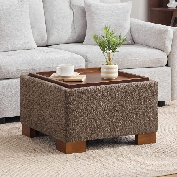 product-fancy-489188f3-6951-4add-a0bb-4ff8164f1dd6 24" Square Ottoman Coffee Table With Storage, Fabric Ottomans With Tray And Solid Wood Legs For Living Room, Bedroom And Apartments, Small Modern Ottoman Tea Table With Lift-Off Lid