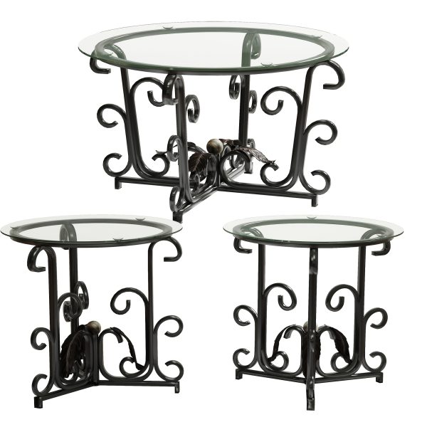product-fancy-489f86cd-050b-4289-804e-b76edbd8294e 3pcs Round Glass Coffee Table Set, Tempered Glass Top with Black Metal Frame, Modern Living Room Furniture Set with 1 Coffee Table & 2 End Tables for Apartment Small Spaces