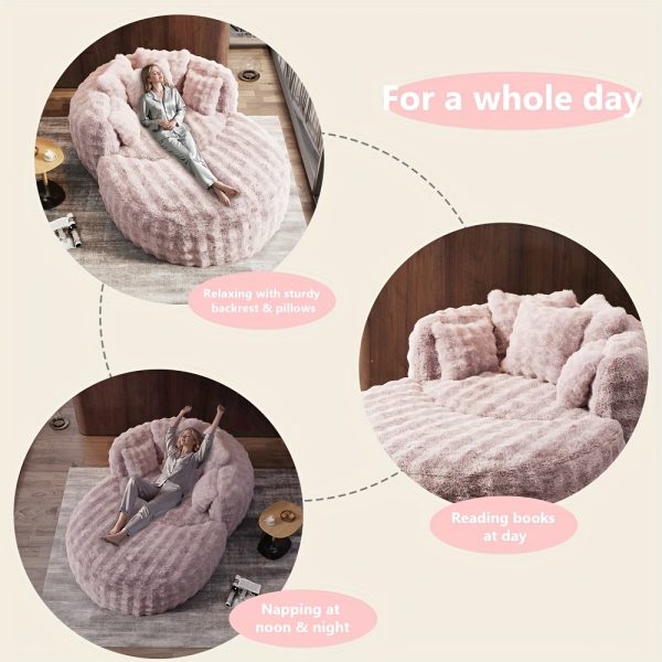 product-fancy-48b48dca-2e2f-4cc7-8ebb-8d47f079124e Oversized Chaise Lounge Chair Indoor with Ottoman 55" W X 75" L Round Reading Chair Plush Faux Fur Corduroy Cloud Circle Boneless Chair with 5 Pillows for Living Room