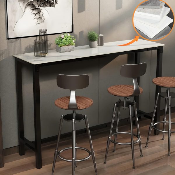 AESOME Counter Height Table Rectangle Sintered Stone Tabletop 47.2in Narrow Long Kitchen Dining Table 41.4in High Top Table Living Room Furniture, Sturdy Metal Frame