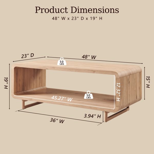 product-fancy-48c5e0bd-0d31-4ac9-b583-ad40865ae1f7 Wooden Coffee Table with Storage Shelf, Modern 2-Tier Rectangular Minimalist Center Table, Curved Profile Design for Living Room, Office