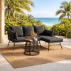 Bezseller 3pcs Outdoor Patio Rattan Furniture Set, L-Shaped Conversation Set with Coffee Table for Backyard, Balcony, Garden, Porch, Patio
