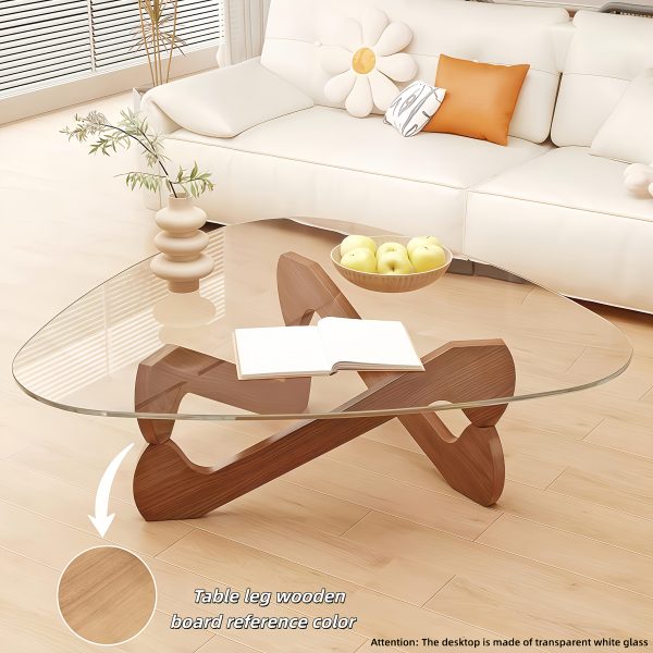 Modern Glass Coffee Table for Living Room Mid Century, Small Coffee Table Stylish Coffee Tables, Suitable for Bedroom Living Room Reception Office Tables (Walnut/Brown, Medium)