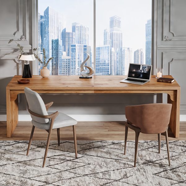 product-fancy-4926e55d-7c1b-4a15-ad82-c7aa54def45c Wooden Extra Long Desk Double Desk Workstation, 78.7 Inches Long Computer Desk, 2 Person Desk for Home Office, Large Writing Desk for 2 People, Ladder Racks, Storage And Organization