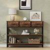 product-fancy-495aa33e-e396-4450-b6b1-f70b5c71f920 3-Tier Console Table with Charging Station (2 AC Outlets + 2 USB Ports) - Hardwood Entryway Sofa Table with 3 Breathable Fabric Drawers & Open Shelves, Adjustable Feet, Modern Rustic Design for Narrow Spaces, Living Room, Hallway
