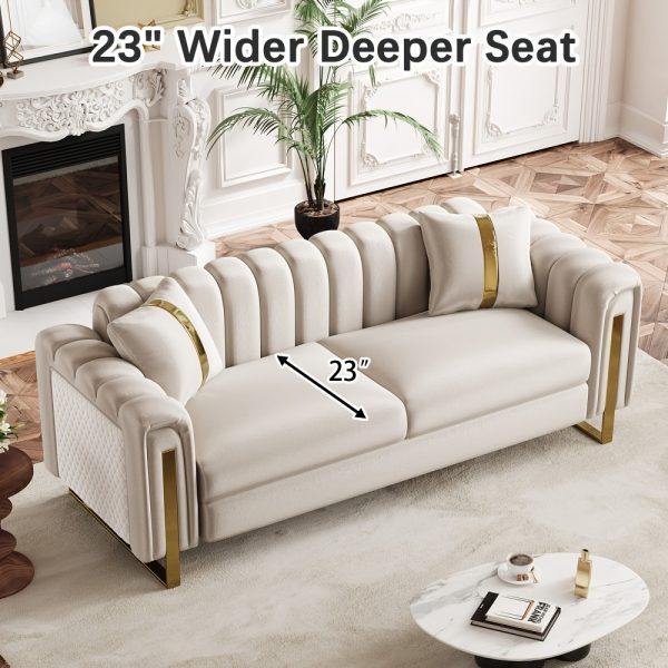 product-fancy-496073dc-bb46-4127-b04b-d2a6d083ebe3 Set of 2 67" 2-Seater/ 84.7" 3-Seater Chesterfield Sofas Luxury Velvet Couches Modern White And Golden Sofas for Living Room, Mid-Century Victorian Loveseats with Removable Cushions And 2 Toss Pillows And Golden Metal Legs