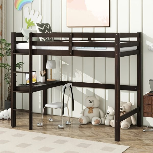 product-fancy-49780747-83c8-4049-8a44-b1e35eac844c BELLEMAVE Twin High Loft Bed, Rubber Wood Loft Bed with Safety Guardrail, Built-In Desk, Ladder, Espresso