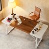 product-fancy-49846303-be63-464c-a8d6-e238040d5d89 Executive Office Desk 63 Inches with Headphone Hooks, Modern Workstation for PC Laptop, Vanity Table, Craft Table, Office Furniture, Unique Color Matching Design, Computer Desk for Small Spaces, for home Office Workspace Gaming Desk with Metal Frame