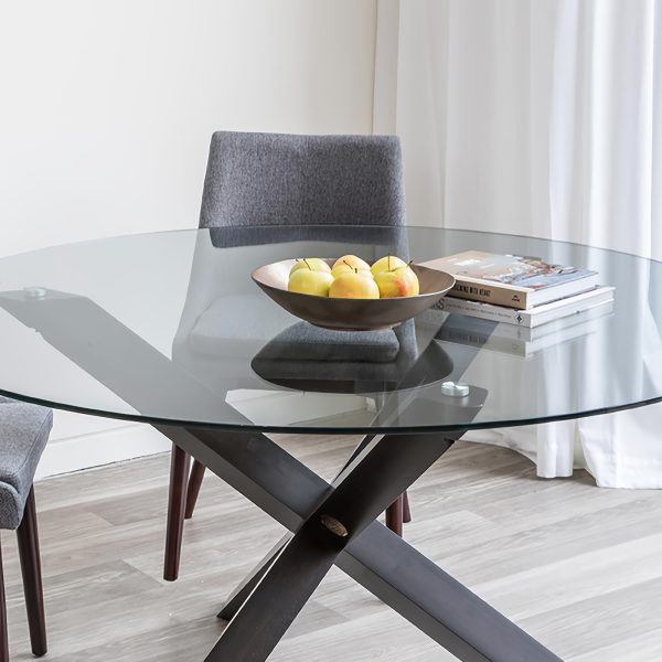 product-fancy-4993318b-e91d-407b-9cb2-1489b16290e6 A 42-Inch Round Glass Tabletop, Featuring 0.37-Inch Thick Tempered Glass with a Pencil Polished Edge, Serves As a Clear Replacement for Dining Tables, Coffee Tables, Office Desks, And Kitchen Tables. It Offers a Large, Durable