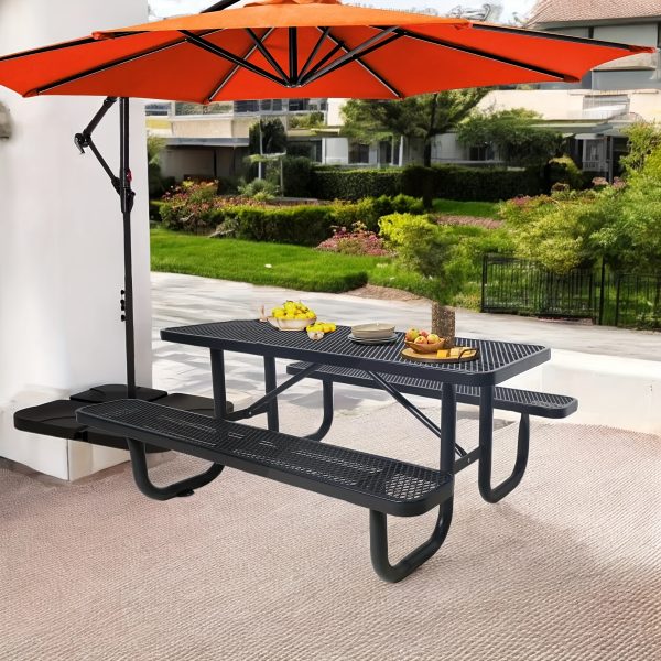4/6FT Heavy-Duty Metal Picnic Tables For Outdoor, Rectangular Commercial 4-6-Person Picnic Tables With Bench, Expanded Picnic Table And Bench Set, Outside Furniture Set For Yard, Outside, Garden, Backyard, Porch, Patio, Lawn, Black, Weather Resistant