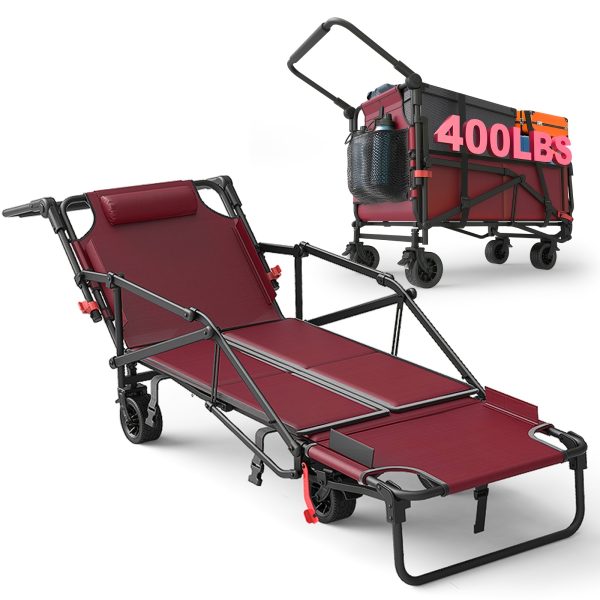 [Heavy Duty Folding Wagon] LEVELEVE Heavy Duty Folding Wagon-2-in-1 Collapsible Cart 400lb, 650lb Capacity All-Terrain Wheels W/Brakes And ASide Pockets