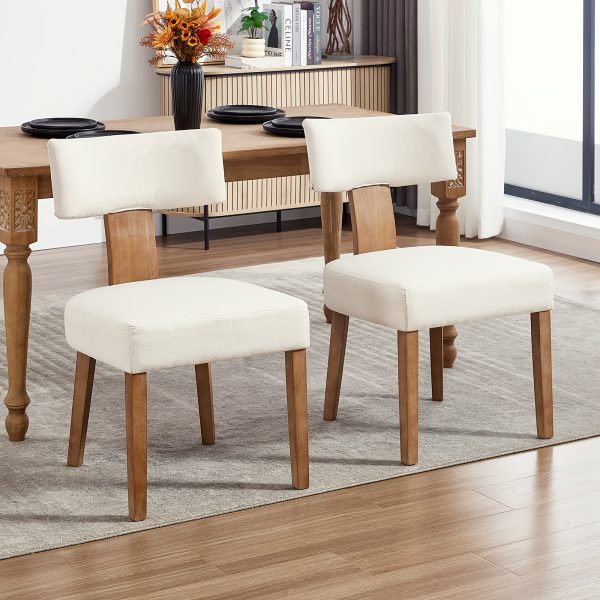 DMKAI Set Of 2 Farmhouse Rustic Dining Chairs - White Upholstered Low-Back Backrest, Natural Wood Frame with Hand-Carved Accents, Sturdy Tapered Legs for Dining Room & Kitchen